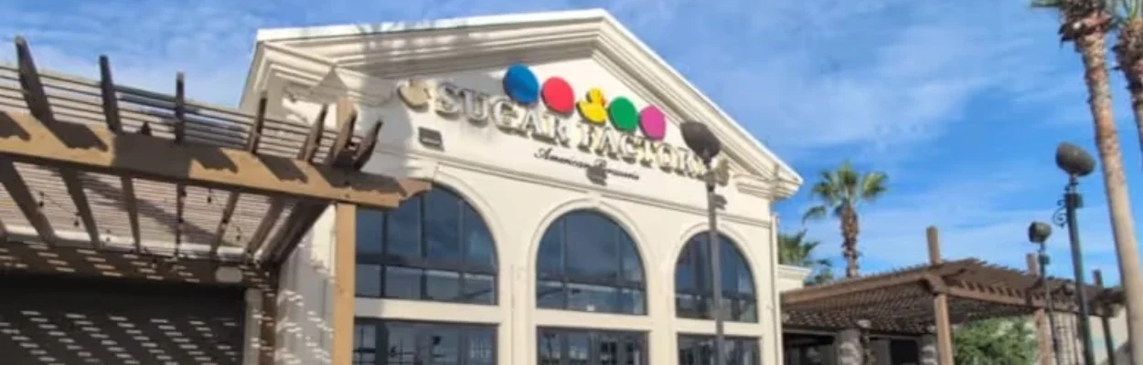 The front entrance of the Sugar Factory at The Markets at Town Center.