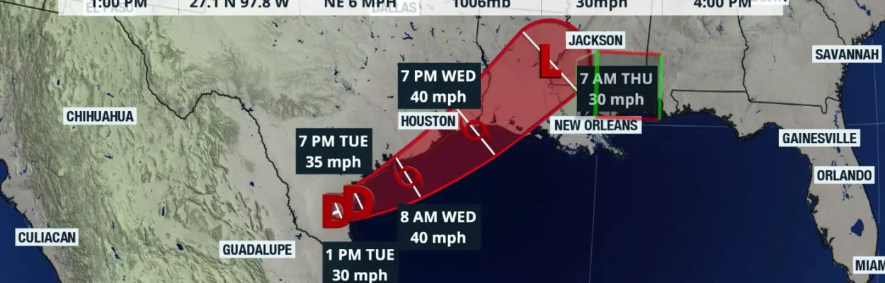 A map showing Potential Tropical Cycline One