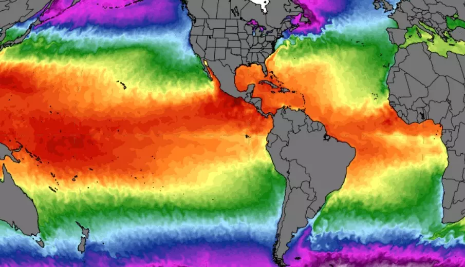 Sea surface temperatures as of mid-June, with an El Nino in effect.