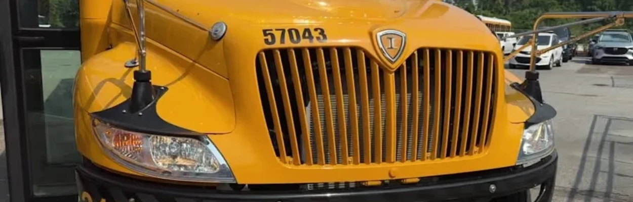 The front grille of a Duval school bus.