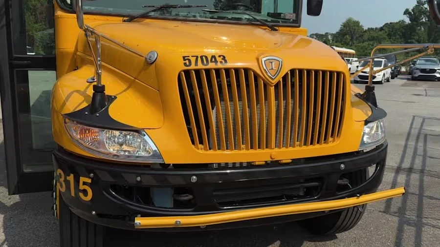 The front grille of a Duval school bus.