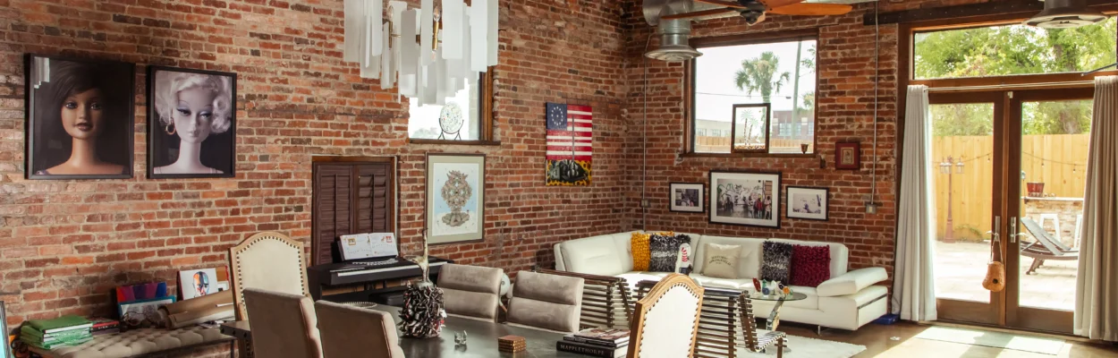 art-filled living room of Marlon Hubbard's Springfield home