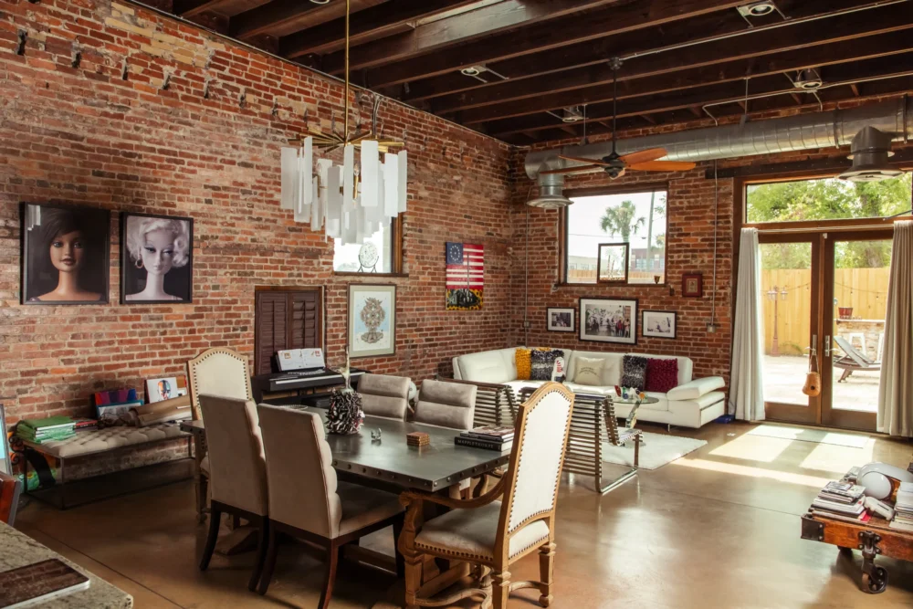 art-filled living room of Marlon Hubbard's Springfield home
