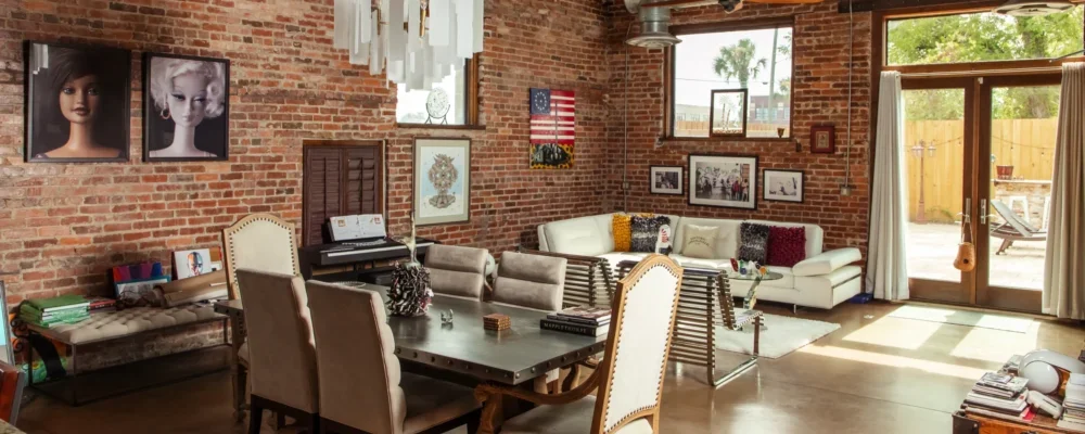 art-filled living room of Marlon Hubbard's Springfield home