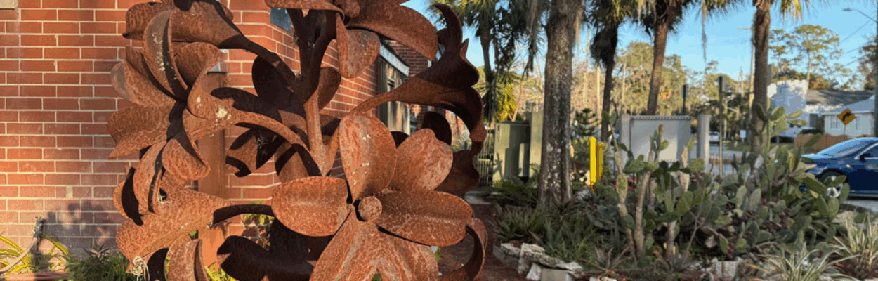 A sculpture in front of Douglas Anderson School of the Arts.