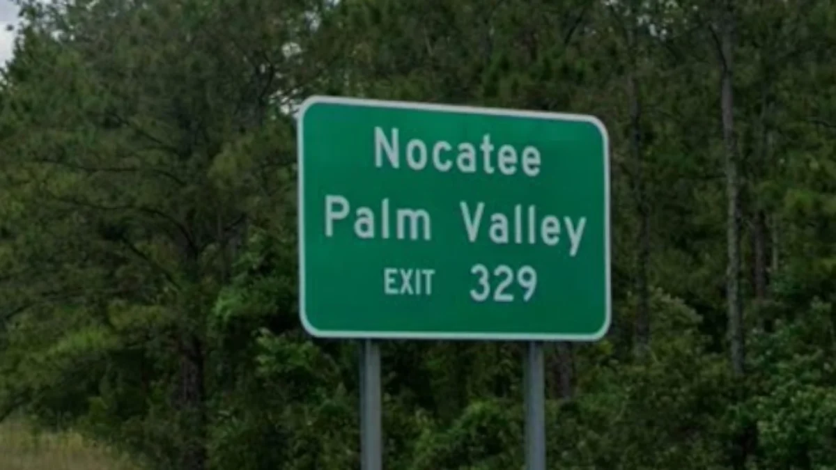 A highway sign for Nocatee, near land proposed for a large-scale residential development.