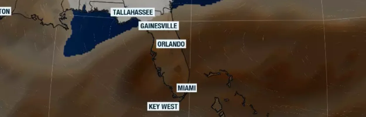 A map showing a blanket of Saharan dust over Florida.