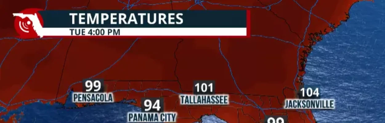 Map showing heat forecast across Florida.