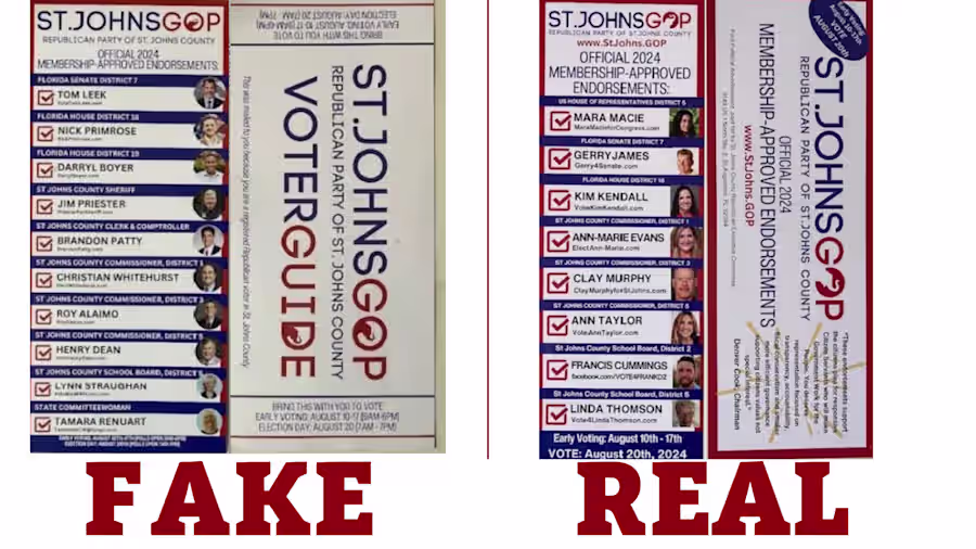 Florida Department of Law Enforcement investigators say that campaign manager Brianna Jordan assembled the fake voter guides that St. Johns County voters received ahead of the 2024 election. | News4Jax