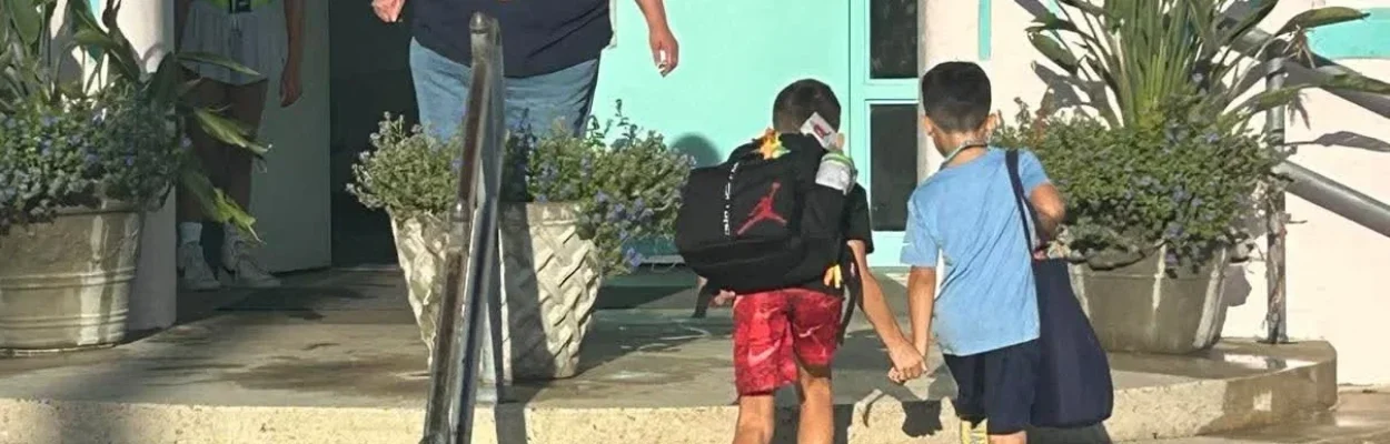 Students walk up the steps at Atlantic Beach Elementary School