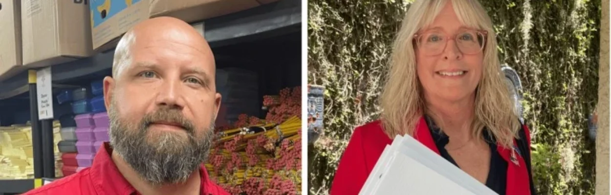 Portraits of two candidates for Clay County School Board.