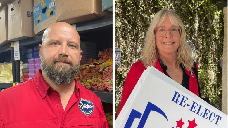 Portraits of two candidates for Clay County School Board.
