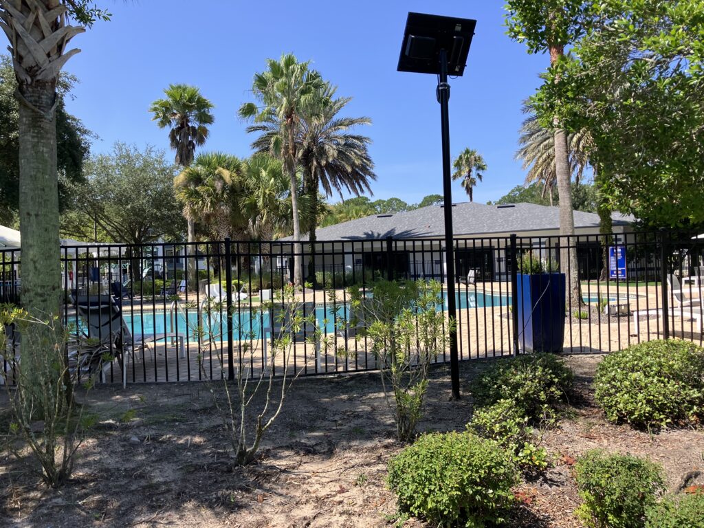 A Flock camera at Mezza Premier Apartments is seen on Thursday, Aug. 13, 2026. | Elizabeth Caldwell, Jacksonville Today