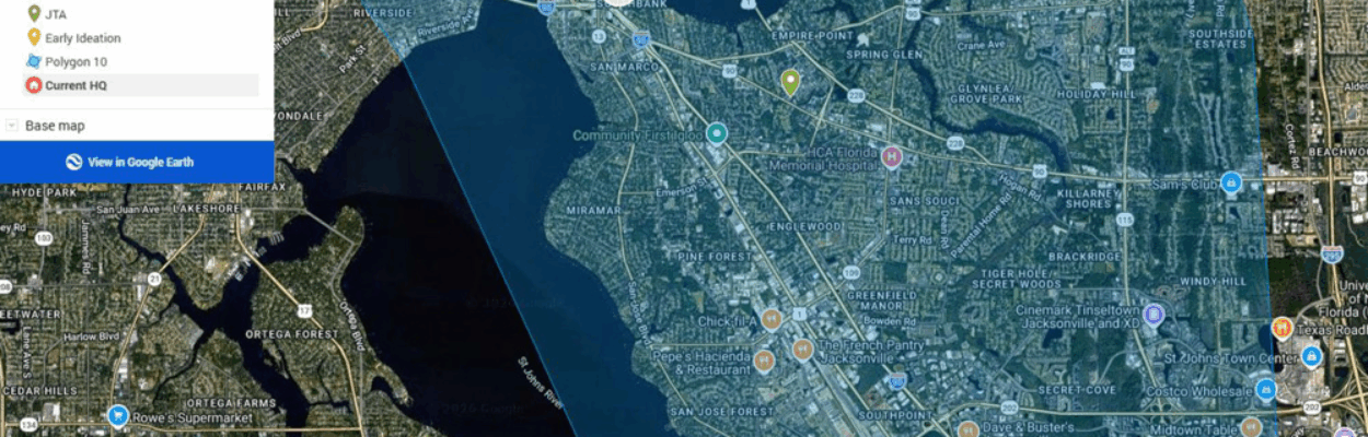 A map of Jacksonville shows where the district is searching for a new headquarters building.