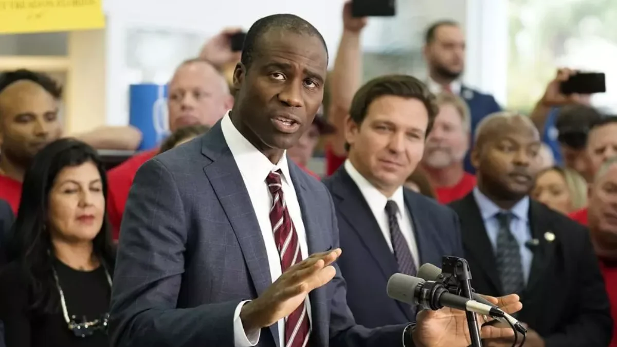 In this file photo, Florida Surgeon General Dr. Joseph Ladapo gestures as he speaks to supporters and members of the media before a bill signing by Gov. Ron DeSantis on Nov. 18, 2021, in Brandon.