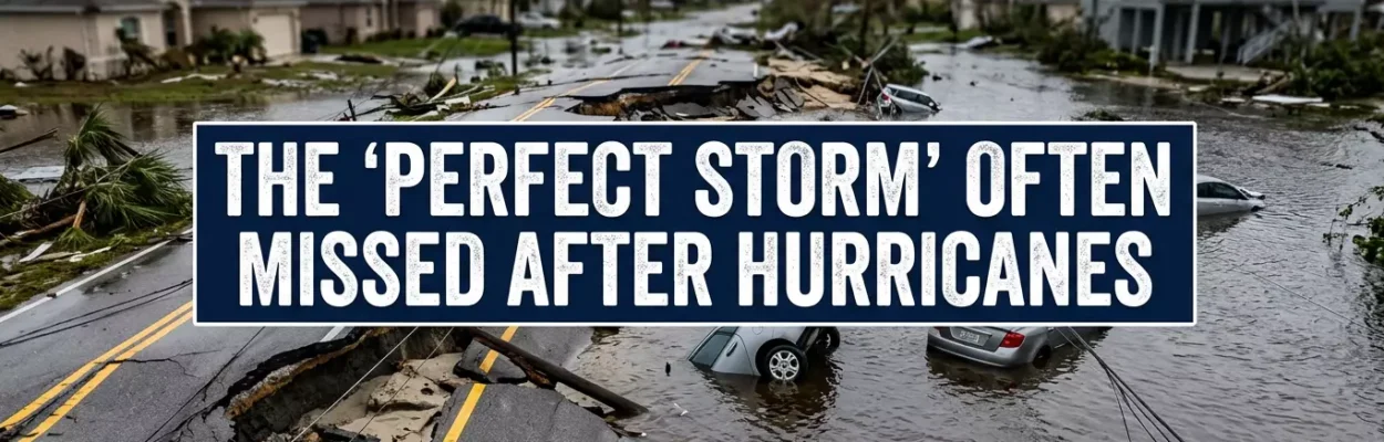 Photo showing damage on a street after a hurricane.