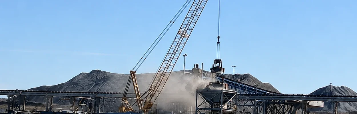 Dust flies into the air from a coal dust pile at Keystone Terminal in Talleyrand