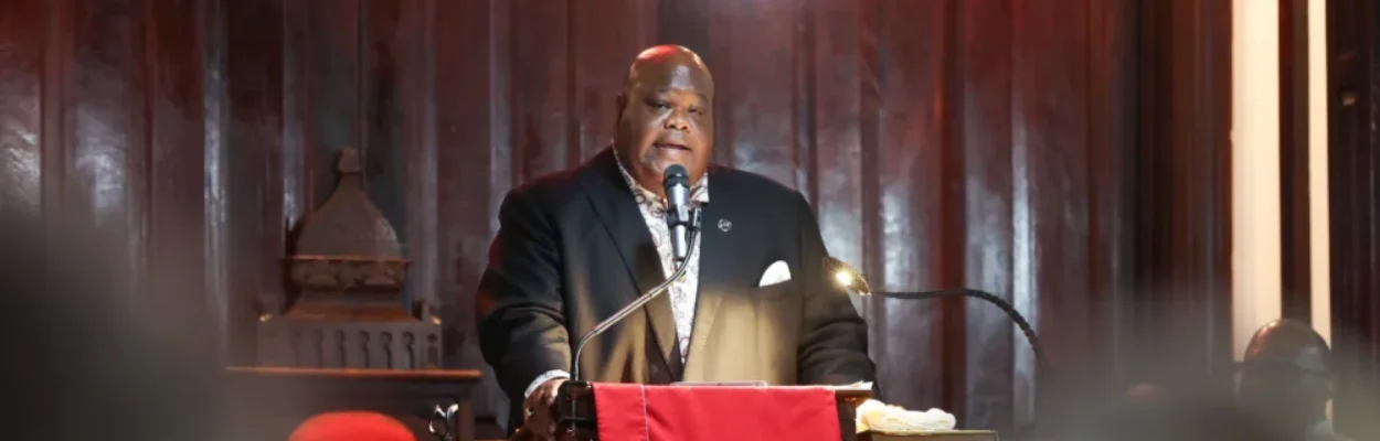 The Rev. Darrien K. Barnes Sr. speaks from the pulpit at First Missionary Baptist Church in Fernandina Beach