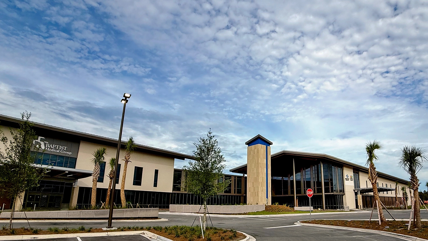 The front of Baptist Health's new emergency in Silverleaf, part of a trend of new hospitals and medical facilities in St. Johns County.