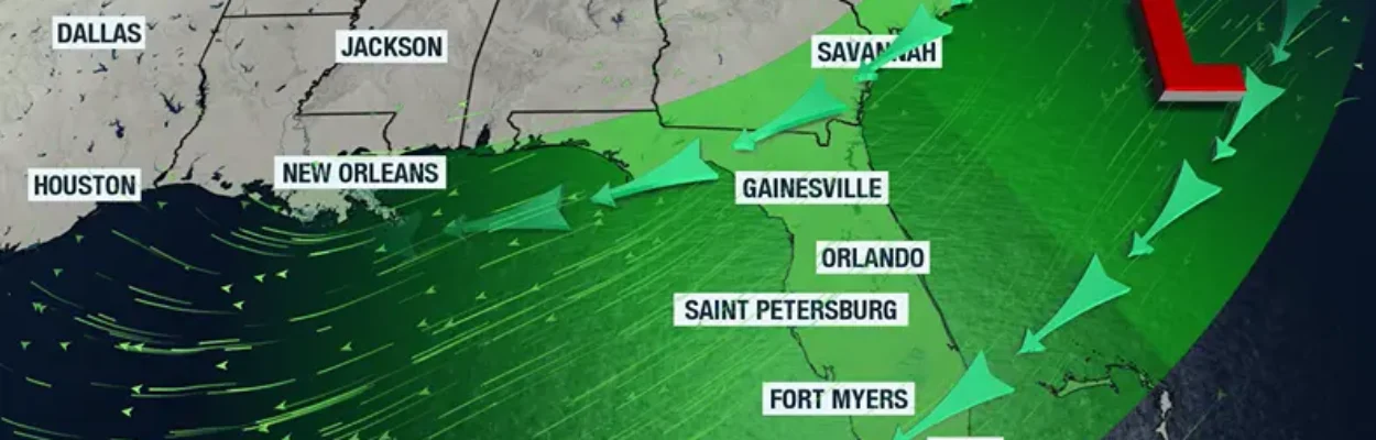 Map shows rain moving into Floriday over the next few days.