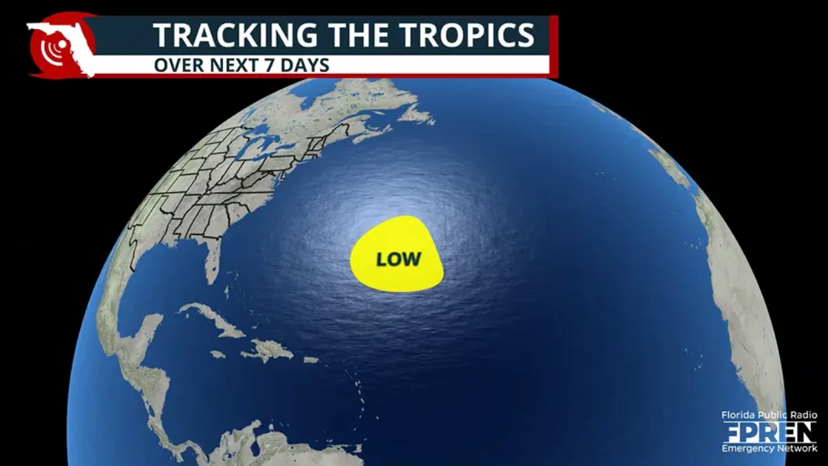 A global map showing a disturbance the National Hurricane Center is monitoring