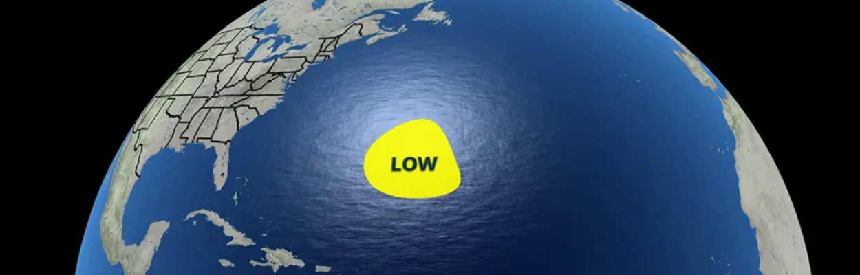 A global map showing a disturbance the National Hurricane Center is monitoring