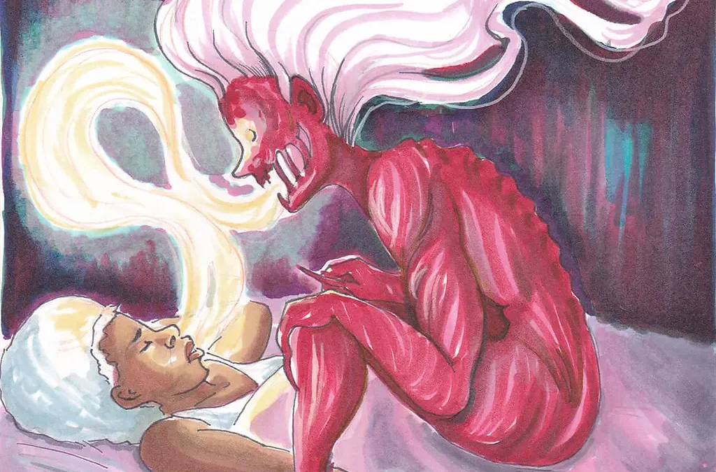 A boo hag is a type of witch or haint originating from the traditions of the Gullah-Geechee people that slips into the house at night to “ride” sleeping victims and drain their breath and life force.