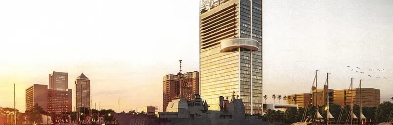 A rendering of the Hard Rock Hotel tower on the Northbank of the St. Johns River.