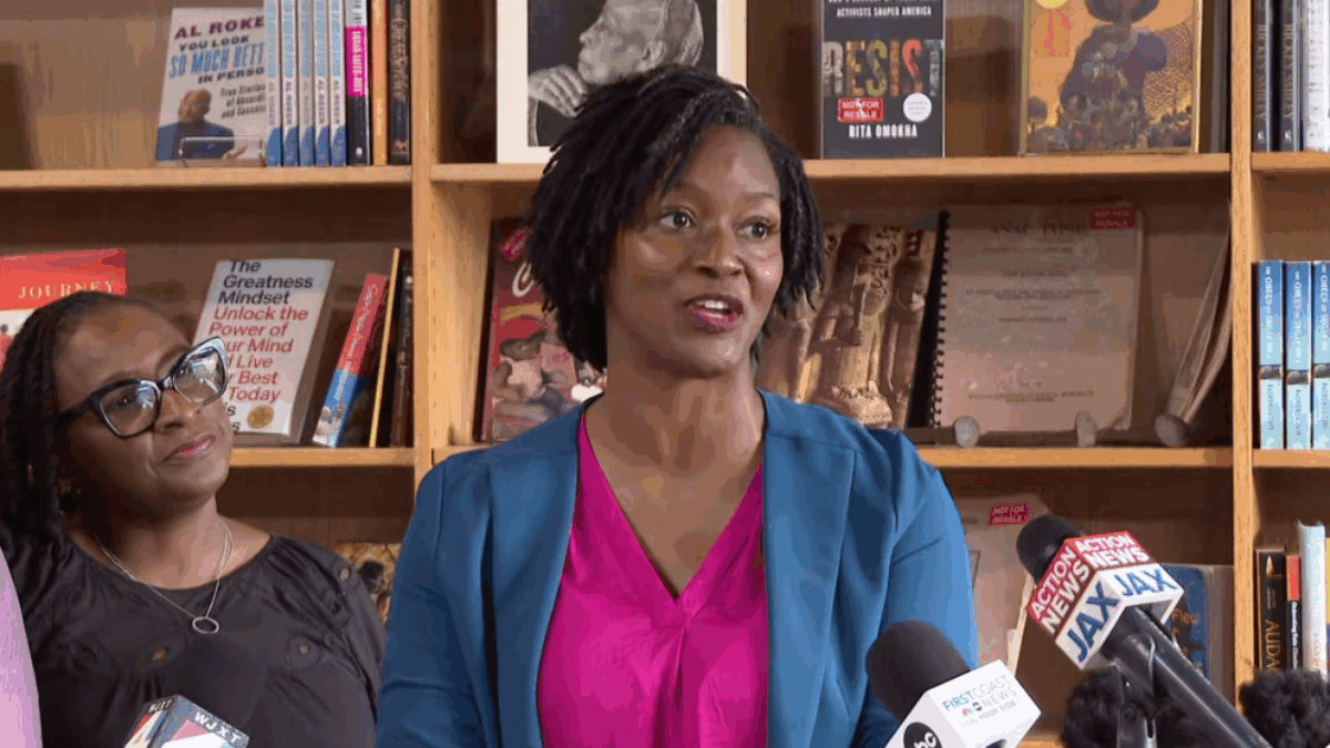 Angie Nixon speaks at her Cafe Resistance