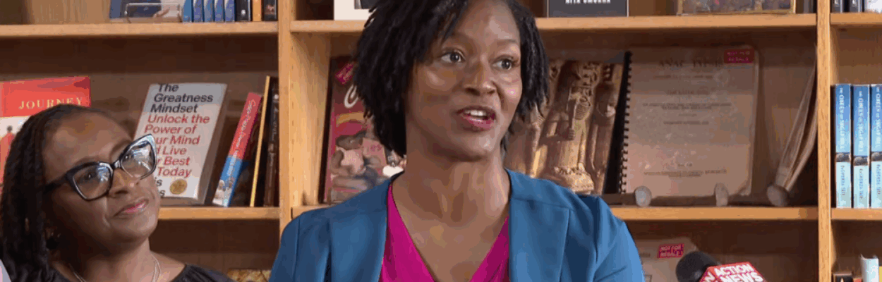 Angie Nixon speaks at her Cafe Resistance