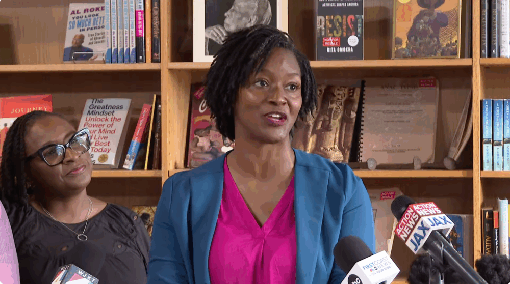Angie Nixon speaks at her Cafe Resistance